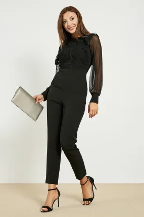 13670 Black Lace Sheer Sleeve Jumpsuit