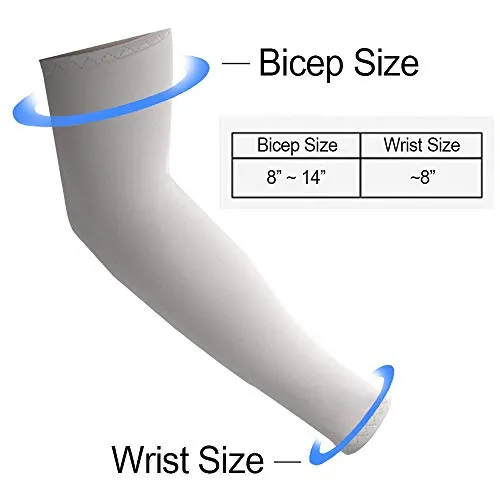 2 Pairs UV Sun Protection Cooling Arm Sleeves for Cycling, Running, Golf, Driving Sleeves for Men & Women (White   Gray)