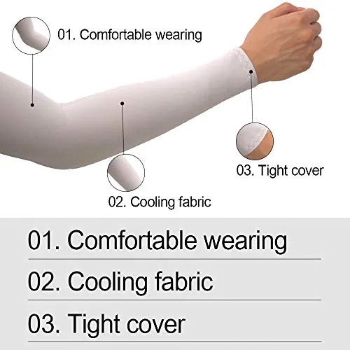 2 Pairs UV Sun Protection Cooling Arm Sleeves for Cycling, Running, Golf, Driving Sleeves for Men & Women (White   Gray)