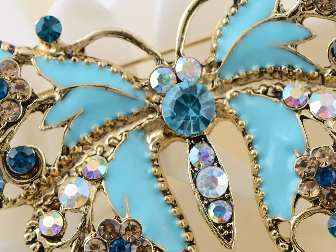 Alilang Antique Golden Aquamarine Blue Colored Rhinestones Butterfly Brooch Pin
