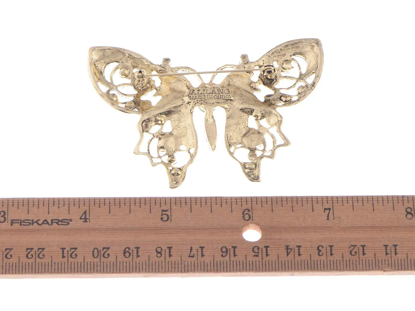 Alilang Antique Golden Aquamarine Blue Colored Rhinestones Butterfly Brooch Pin
