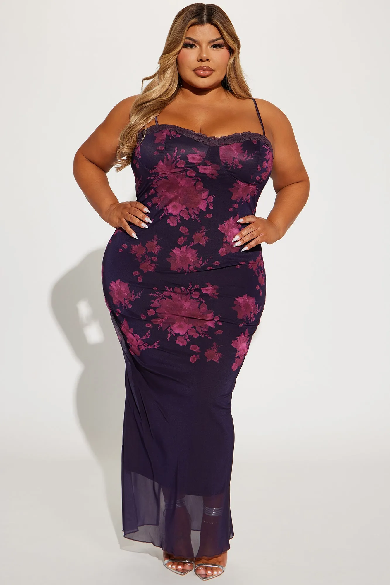 Amelia Mesh Maxi Dress - Purple/combo