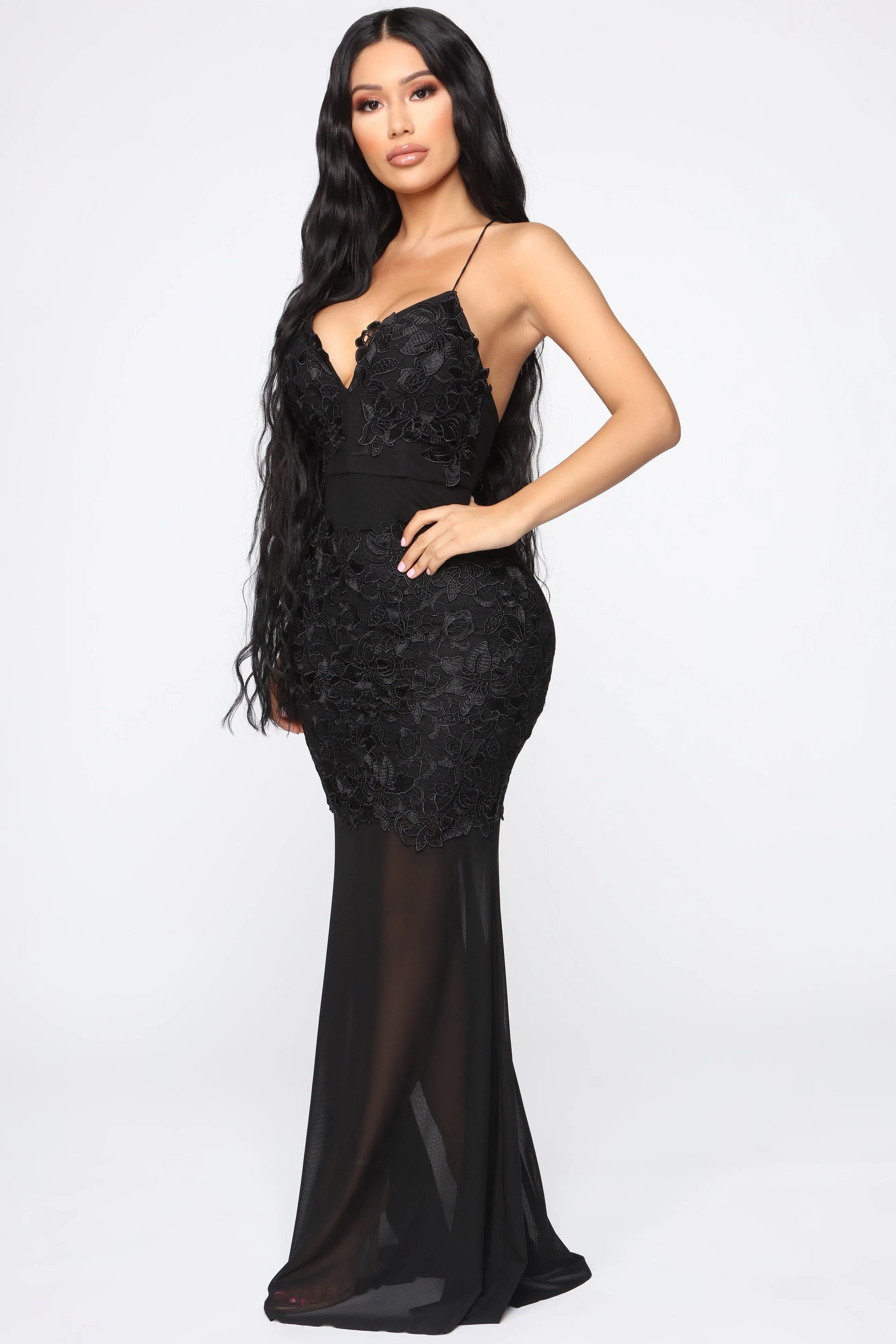 Angelic Vibes Crochet Mesh Dress - Black
