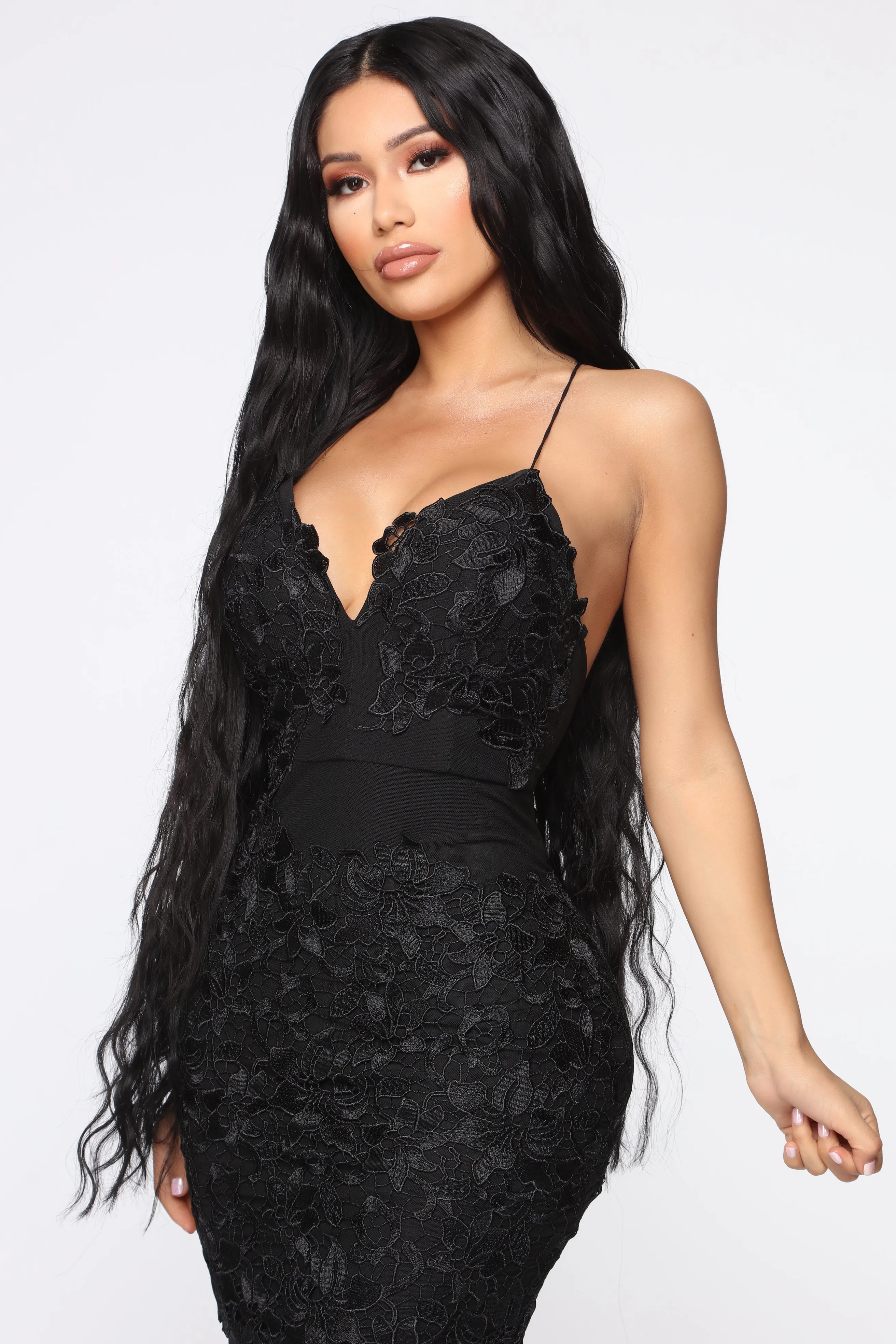 Angelic Vibes Crochet Mesh Dress - Black