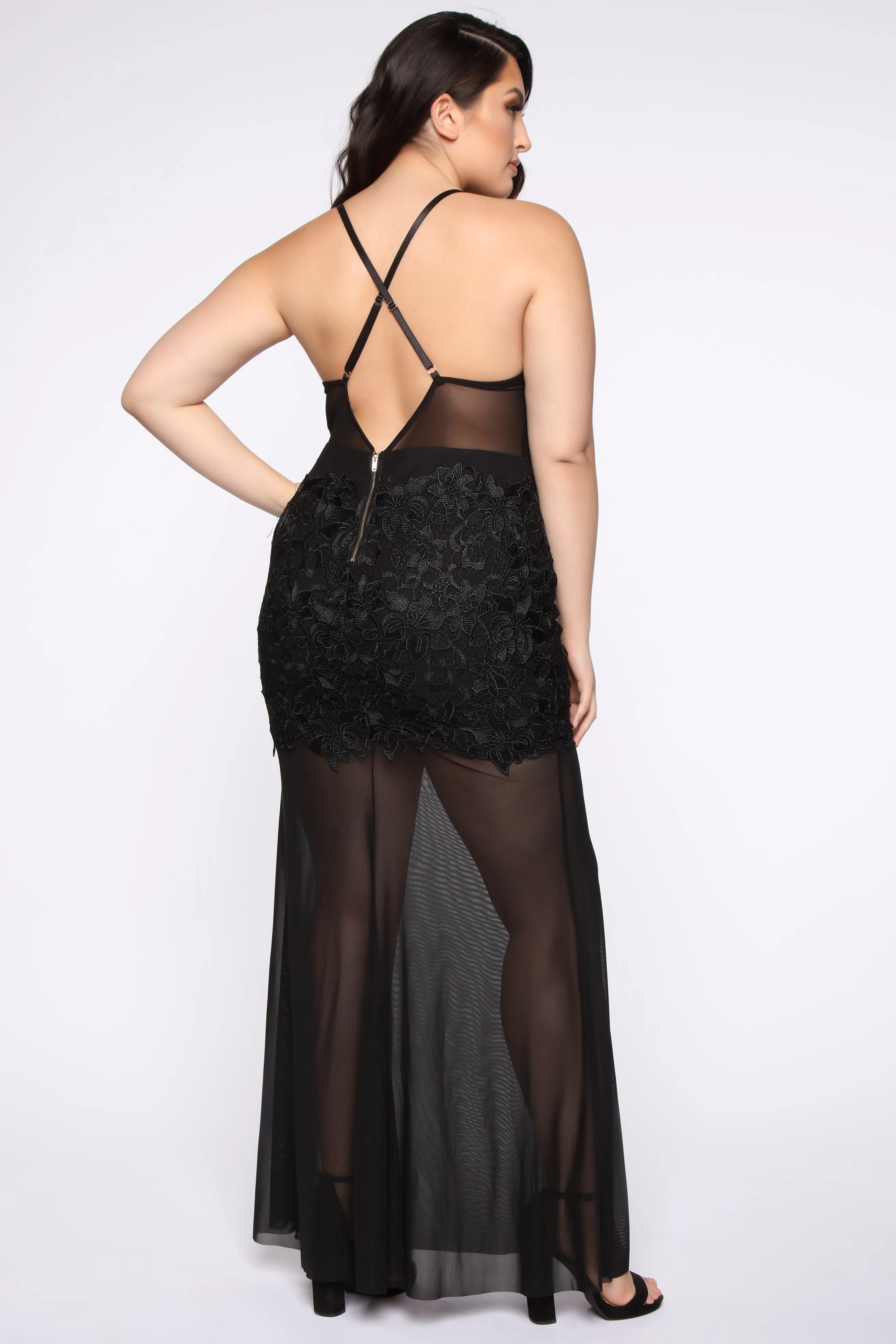 Angelic Vibes Crochet Mesh Dress - Black