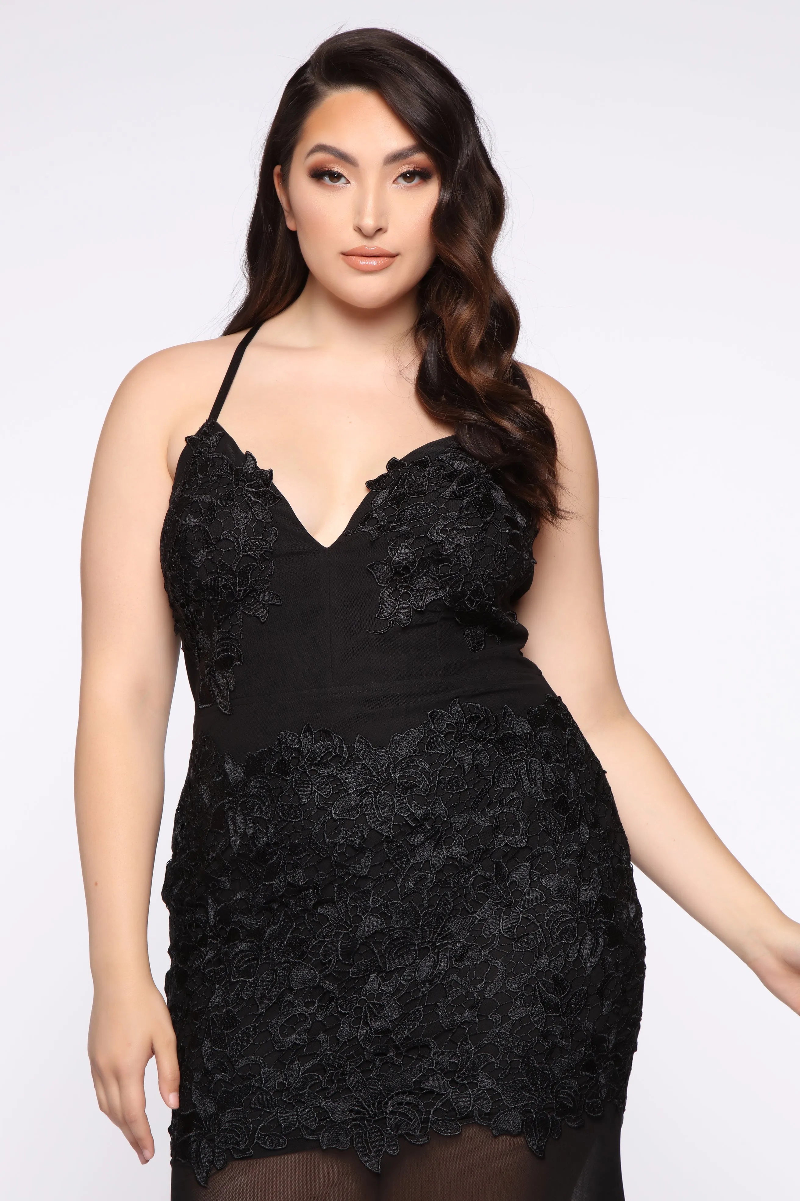 Angelic Vibes Crochet Mesh Dress - Black