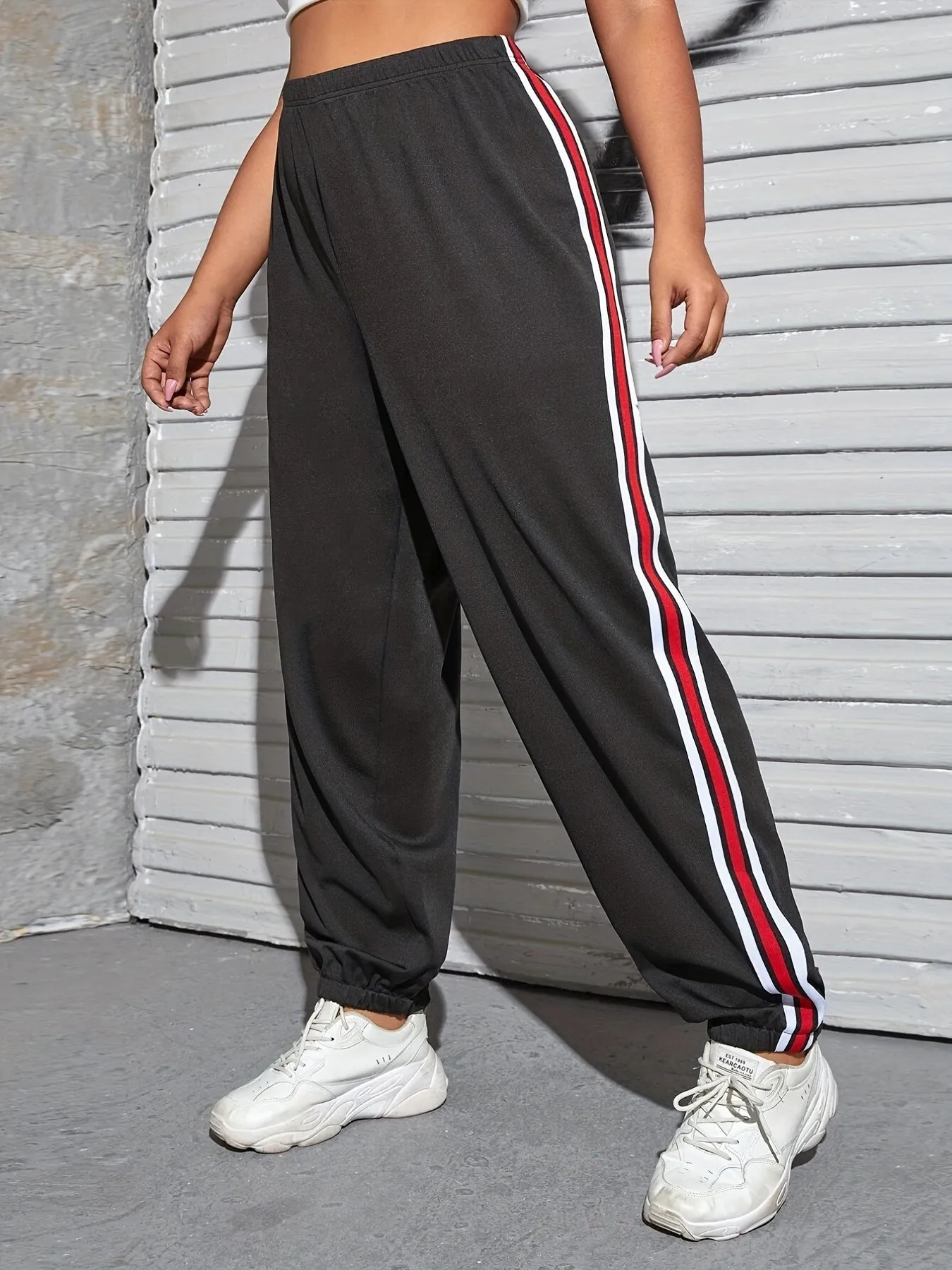 Athletic Ease Women's Plus Side Stripes Elastic Waist Sports Pants