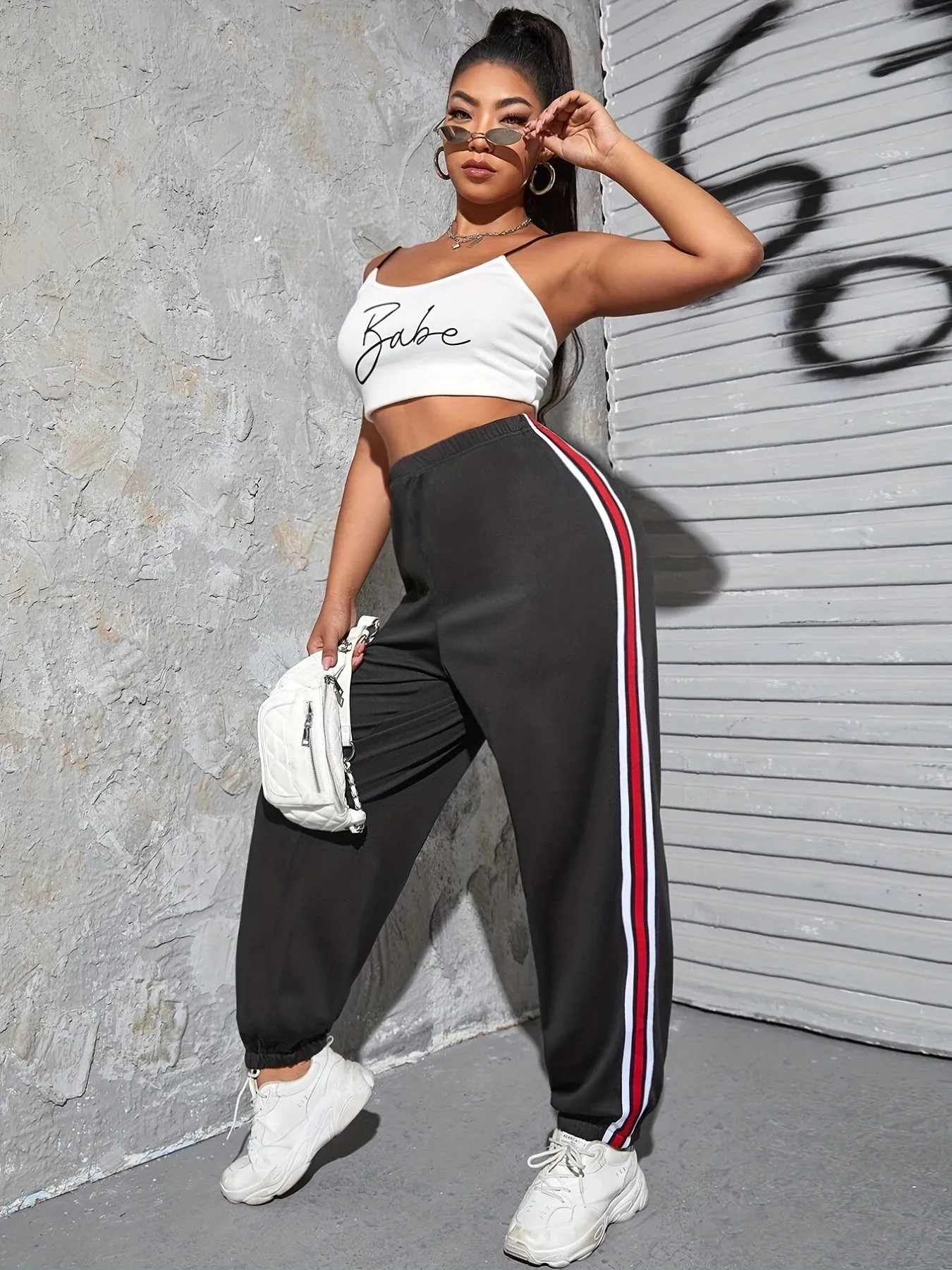 Athletic Ease Women's Plus Side Stripes Elastic Waist Sports Pants