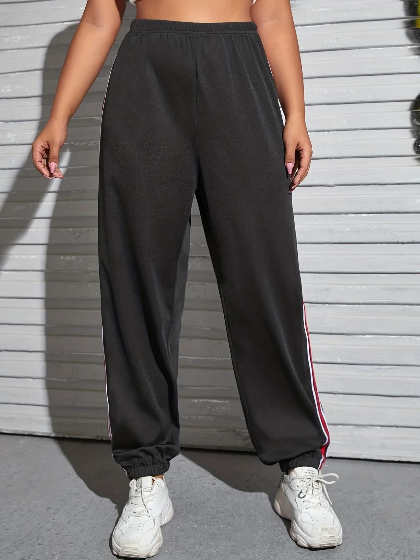 Athletic Ease Women's Plus Side Stripes Elastic Waist Sports Pants