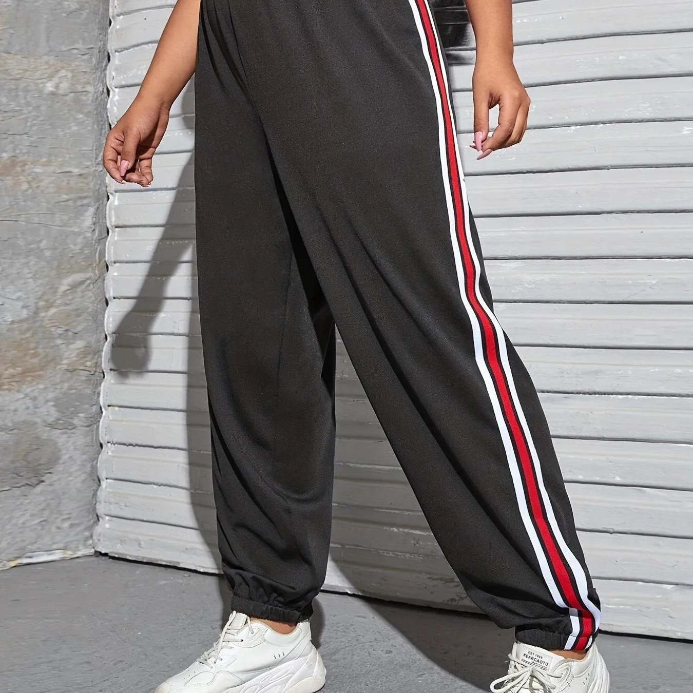 Athletic Ease Women's Plus Side Stripes Elastic Waist Sports Pants