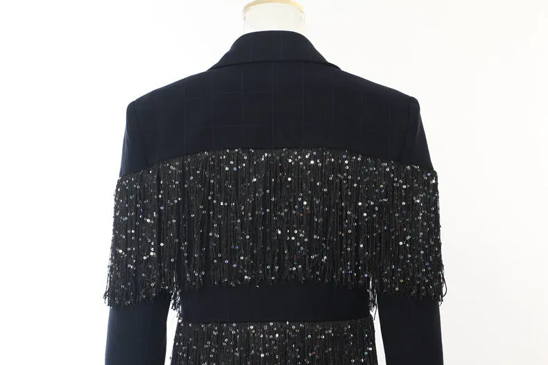 Autumn Plaid Tassel Rhinestone Short Blazer