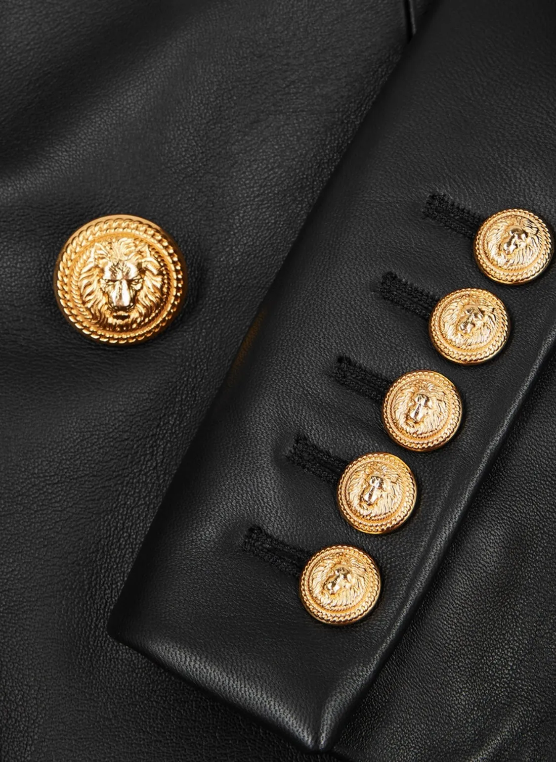 BALMAIN Black Leather Double-breasted Gold buttons blazer size 36 RRP: £3195