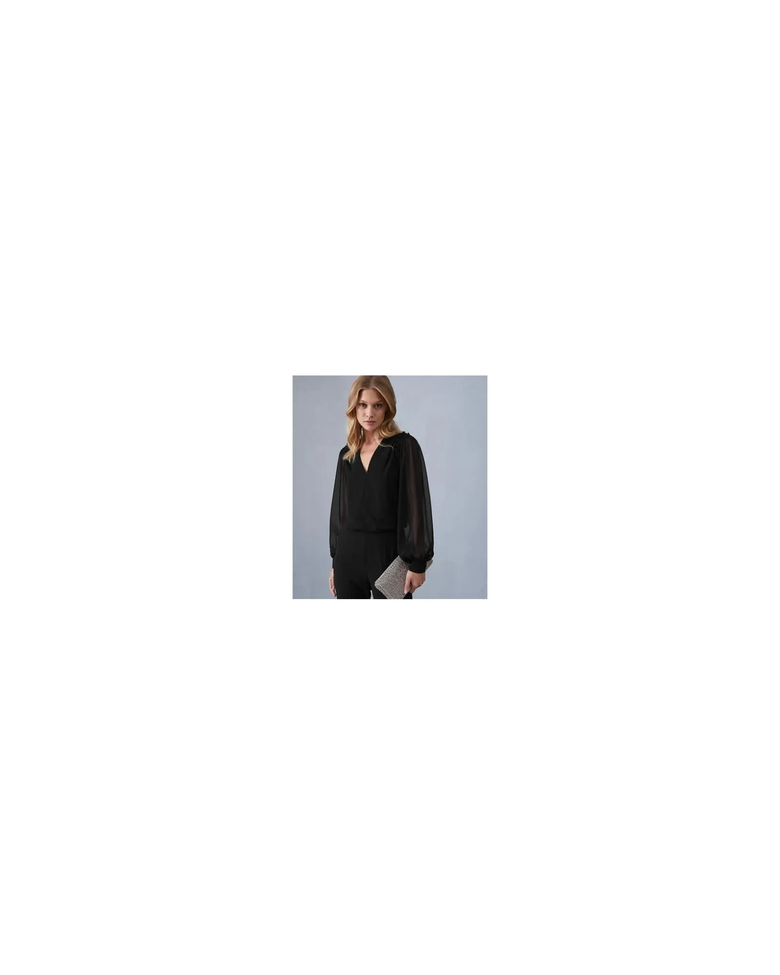 Black Button Detail Jumpsuit with Bell Sleeves