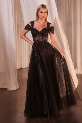 BLACK OFF THE SHOULER BALL GOWN CDCD0237
