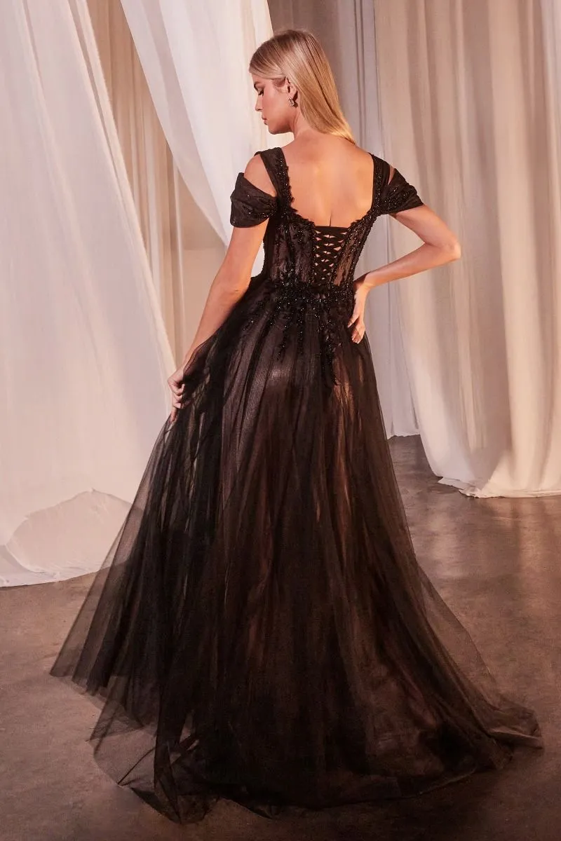 BLACK OFF THE SHOULER BALL GOWN CDCD0237