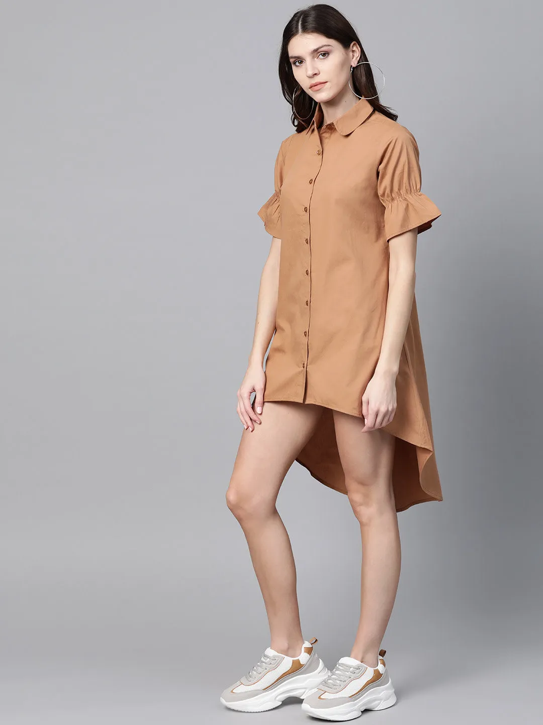 Brown High Low Shirt Dress