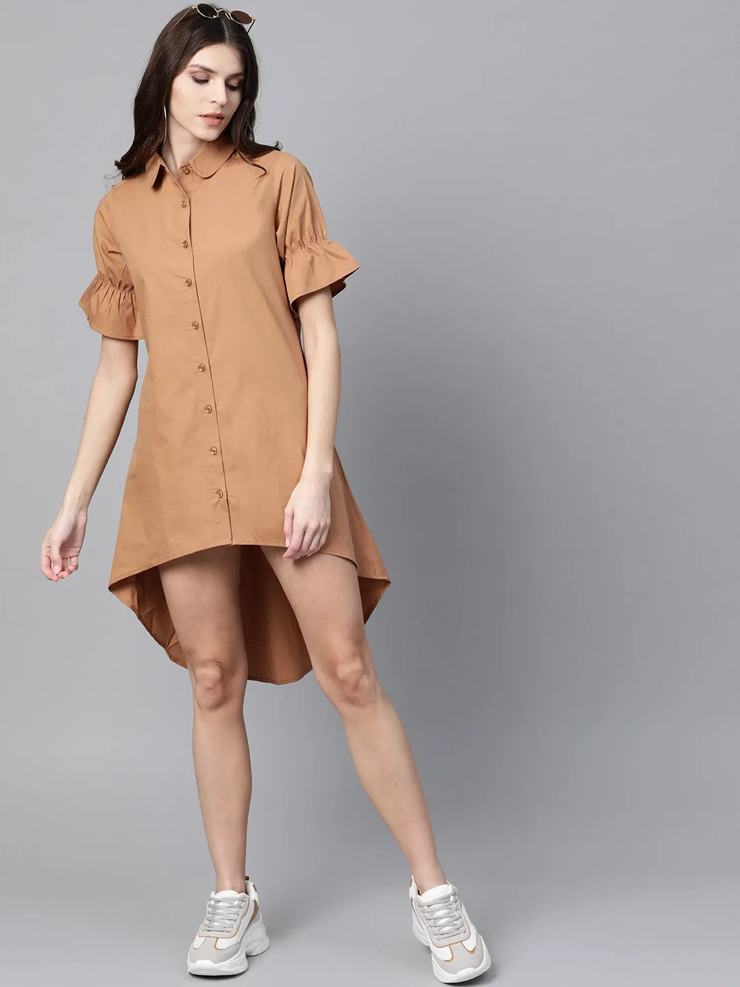 Brown High Low Shirt Dress