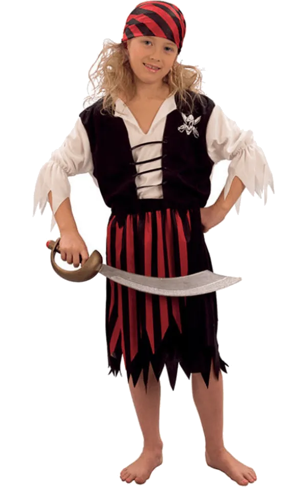 Childrens Striped Pirate Girl Costume