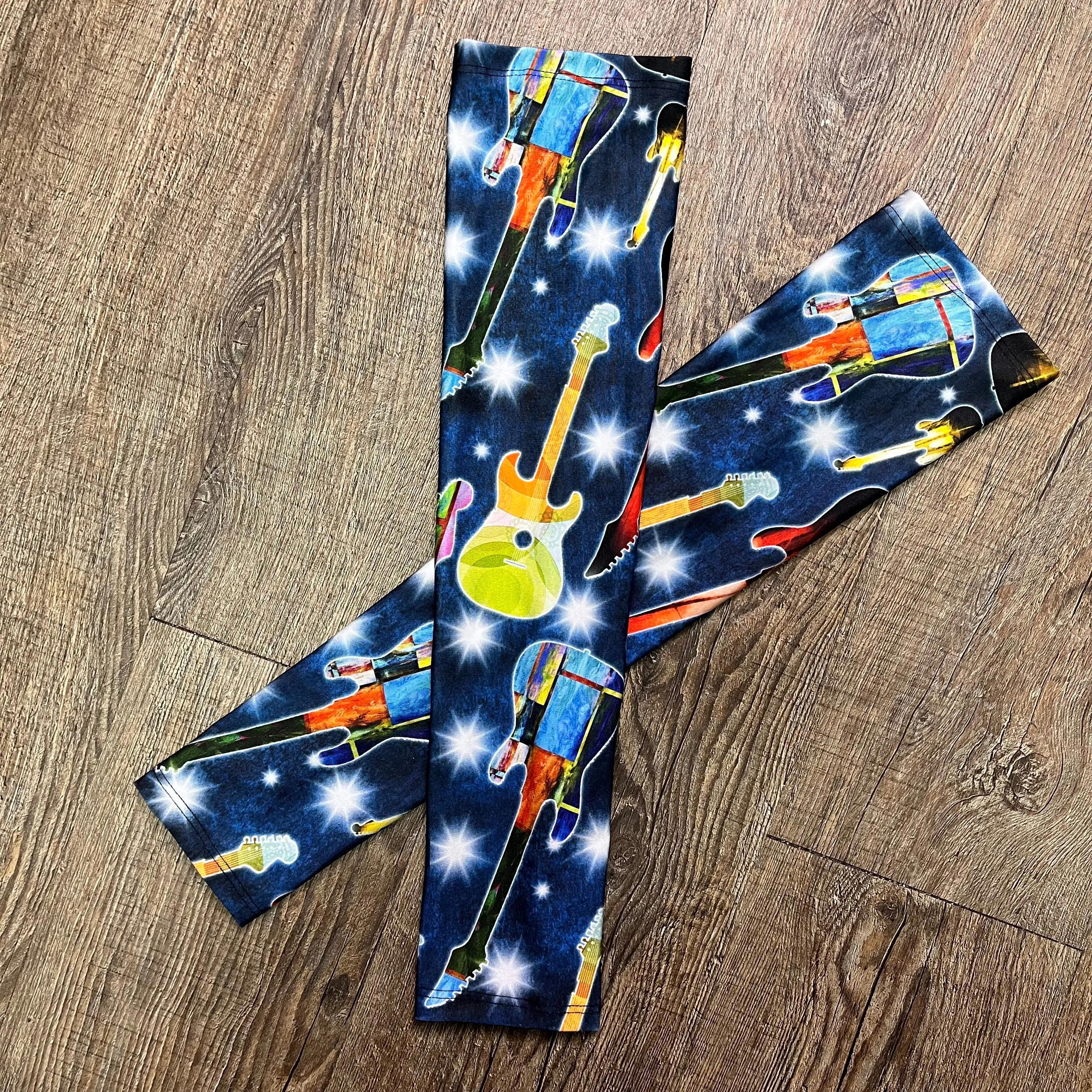 Compression Arm Sleeves in Guitar Rock n Roll Print Spandex