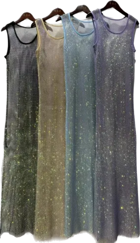 Diamond mesh Round neck maxi dress ( 4 color options)