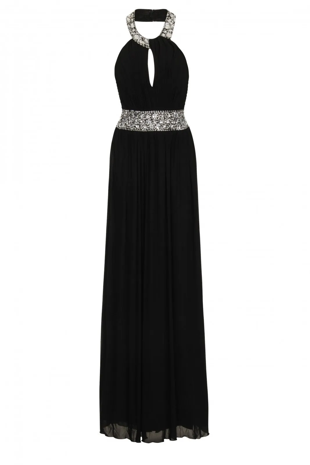 Donna Black Crystal Grecian Maxi Gown Dress