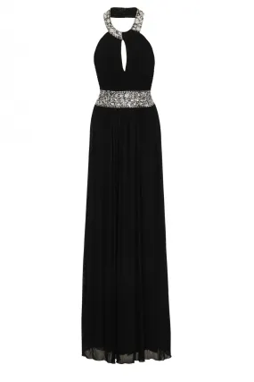 Donna Black Crystal Grecian Maxi Gown Dress
