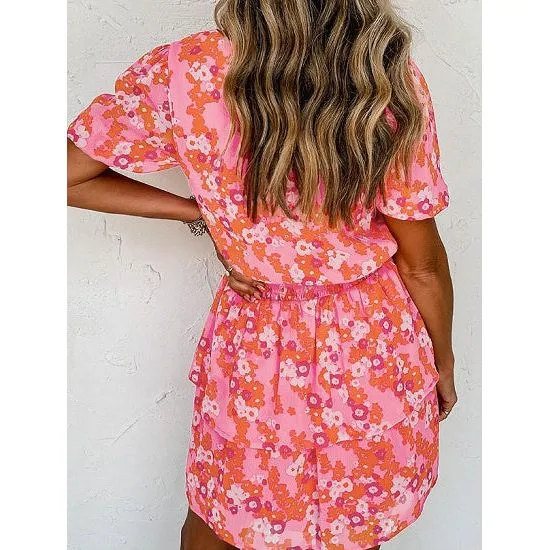 Floral V Neck Ruffle Dress