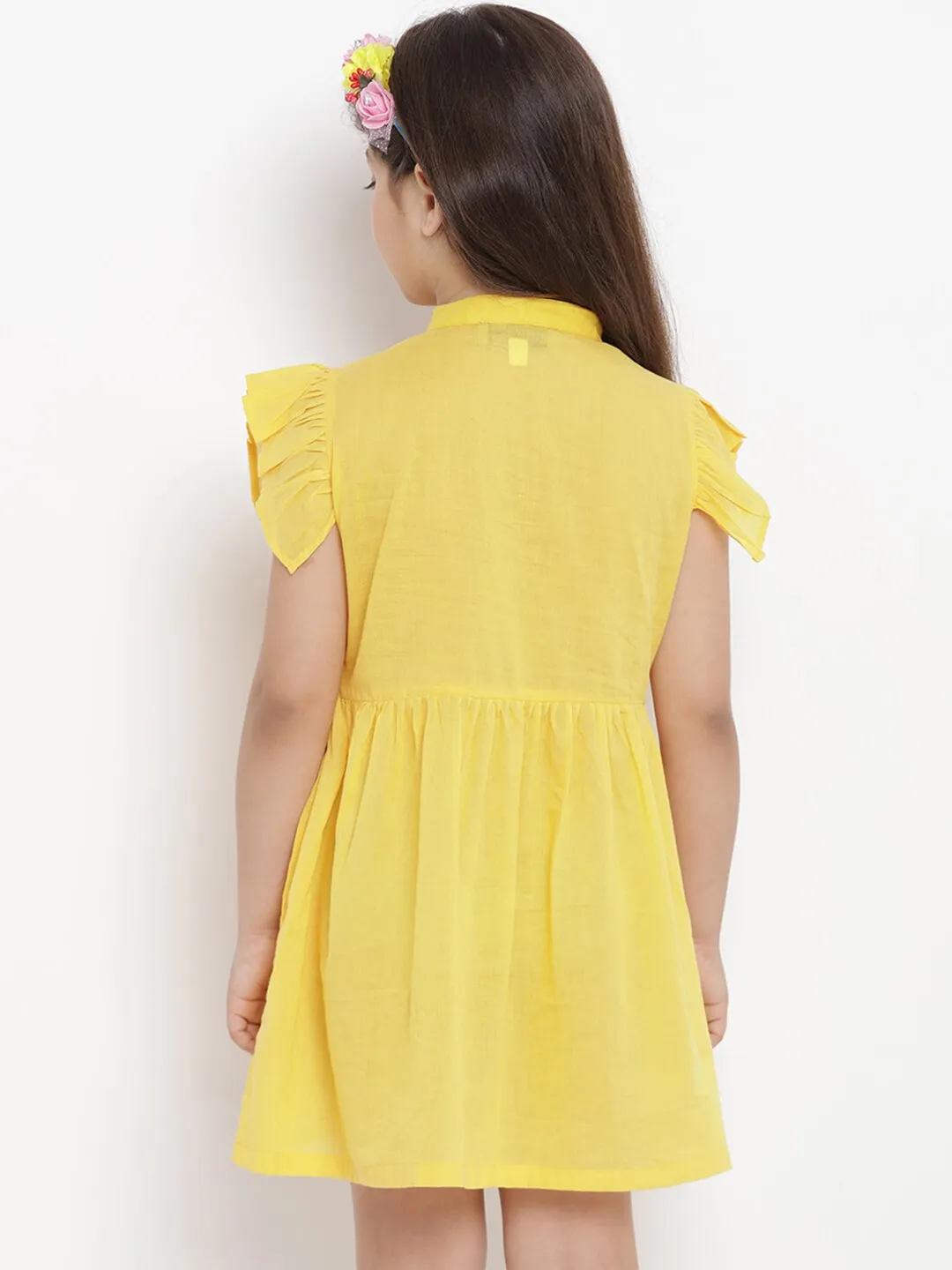 Girl's Yellow Solid Shirt-Type Dress  - NOZ2TOZ KIDS