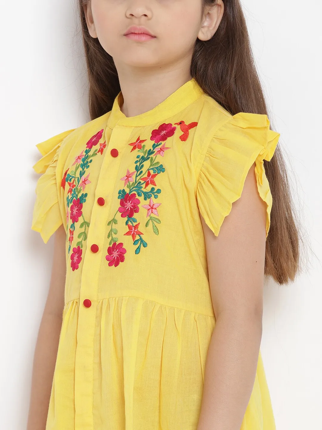 Girl's Yellow Solid Shirt-Type Dress  - NOZ2TOZ KIDS