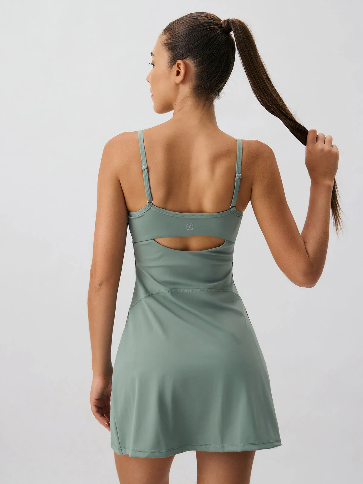 Grey Green Cut Out Dress - Light Support