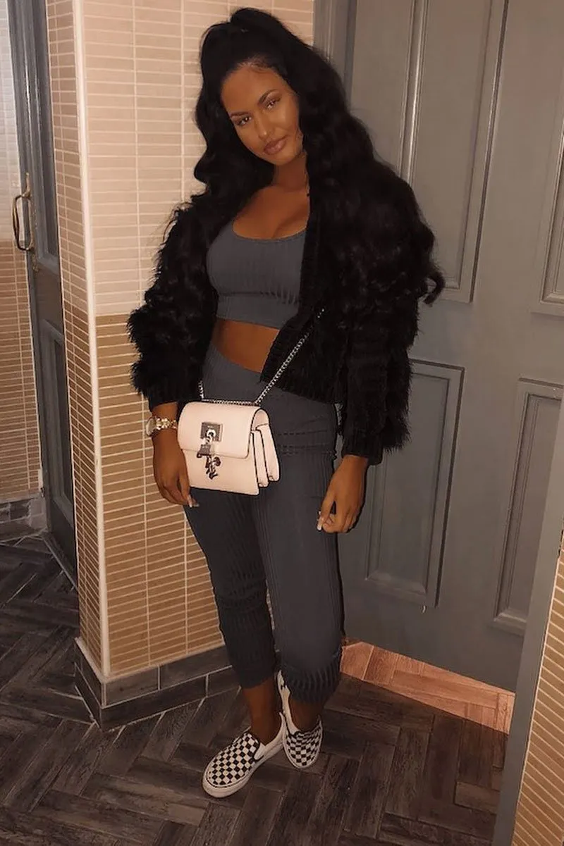 Grey Rib Crop Top Leggings Co-Ord - Elenah