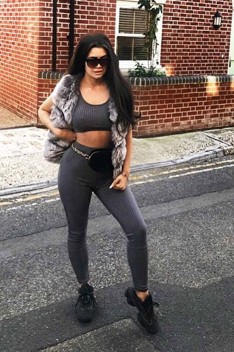 Grey Rib Crop Top Leggings Co-Ord - Elenah