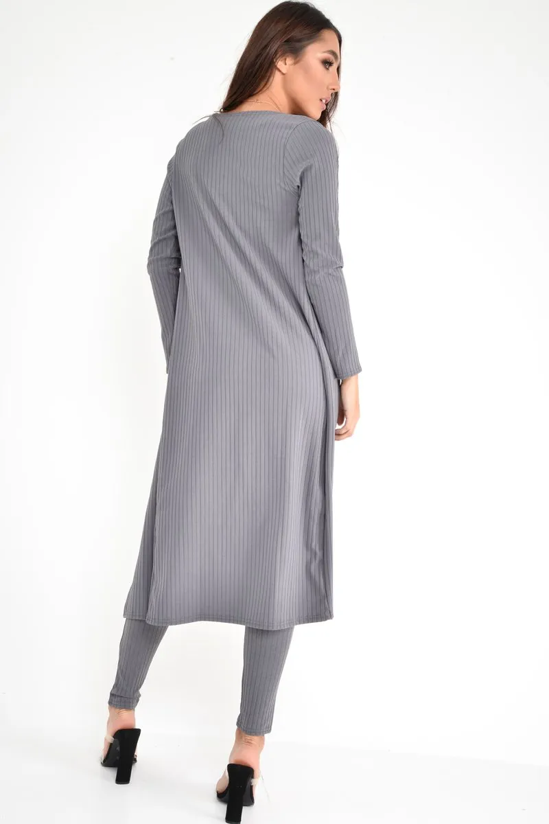 Grey Rib Crop Top Leggings Co-Ord - Elenah