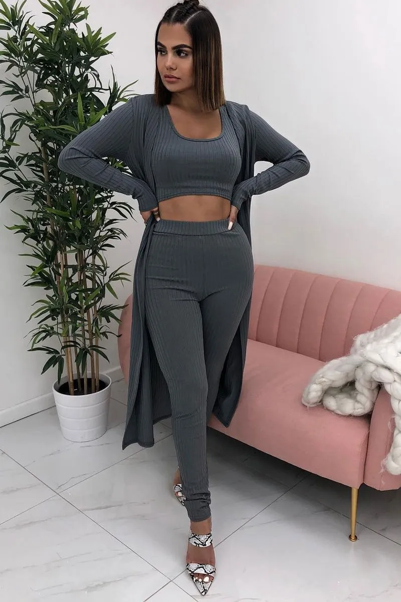 Grey Rib Crop Top Leggings Co-Ord - Elenah