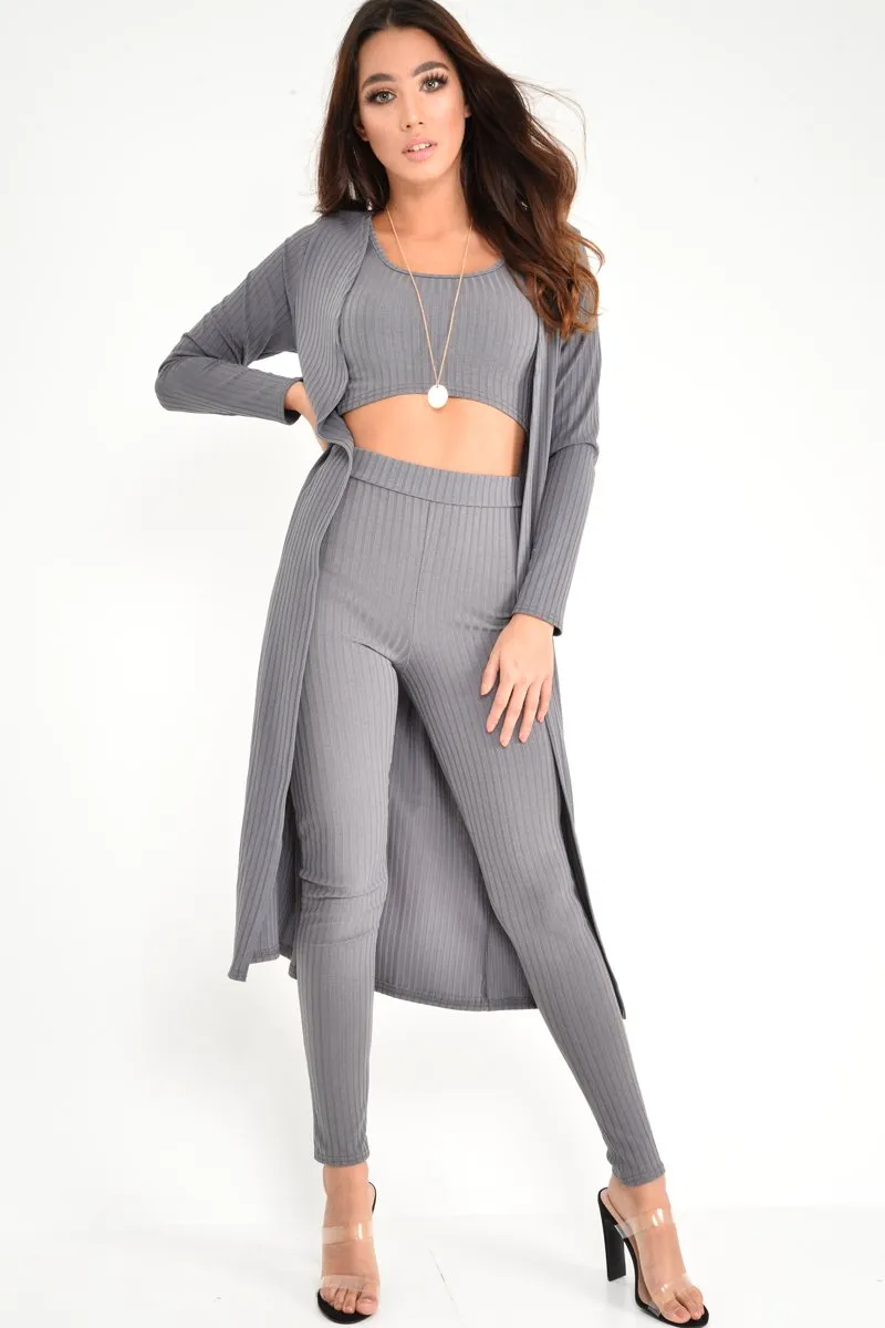 Grey Rib Crop Top Leggings Co-Ord - Elenah