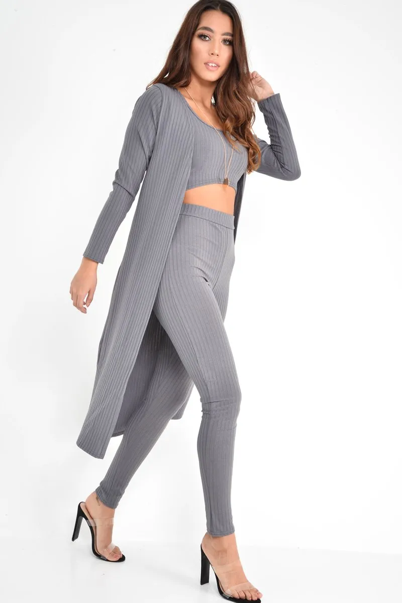 Grey Rib Crop Top Leggings Co-Ord - Elenah