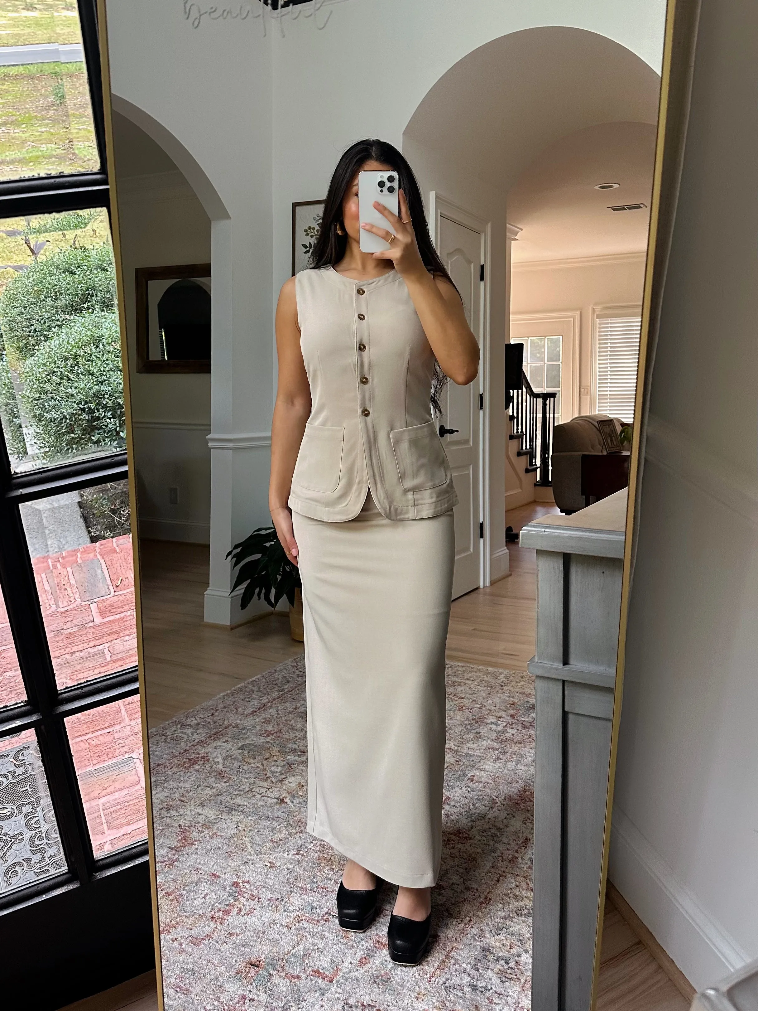 Khaki Vest & Skirt Set