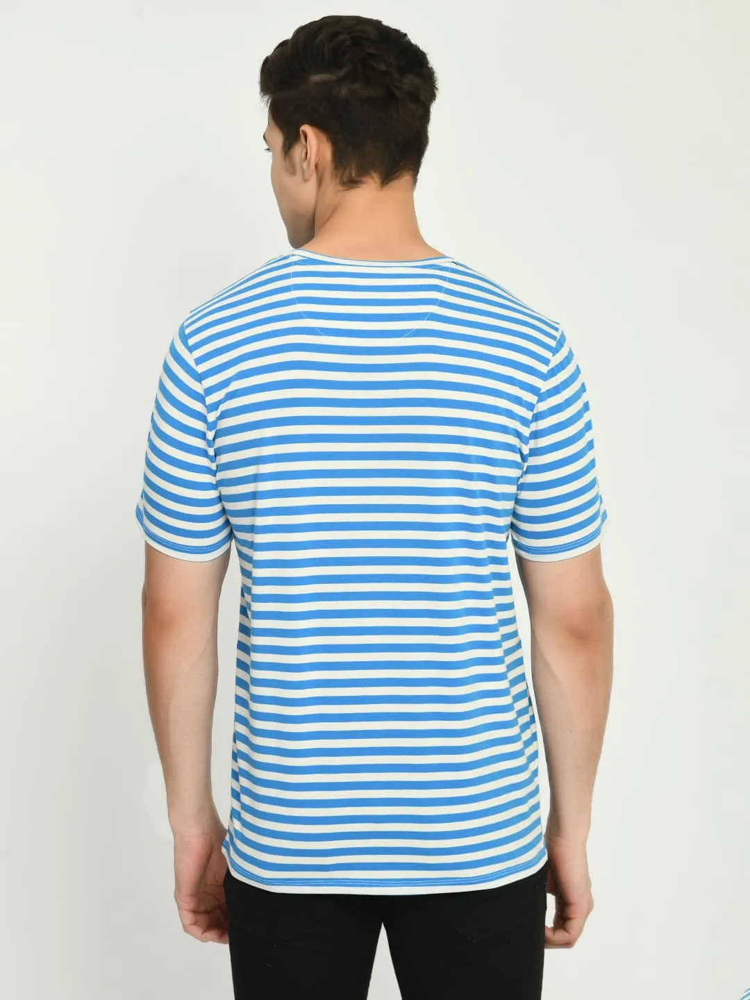 Men's Blue White Striped Knitted T-Shirt