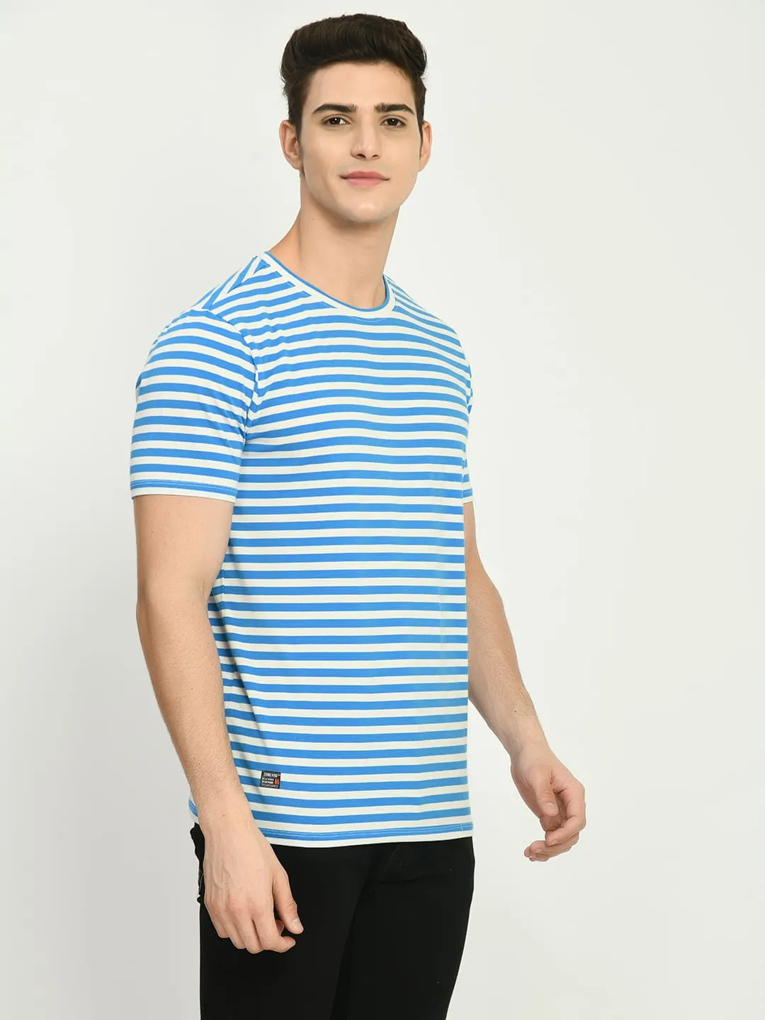 Men's Blue White Striped Knitted T-Shirt