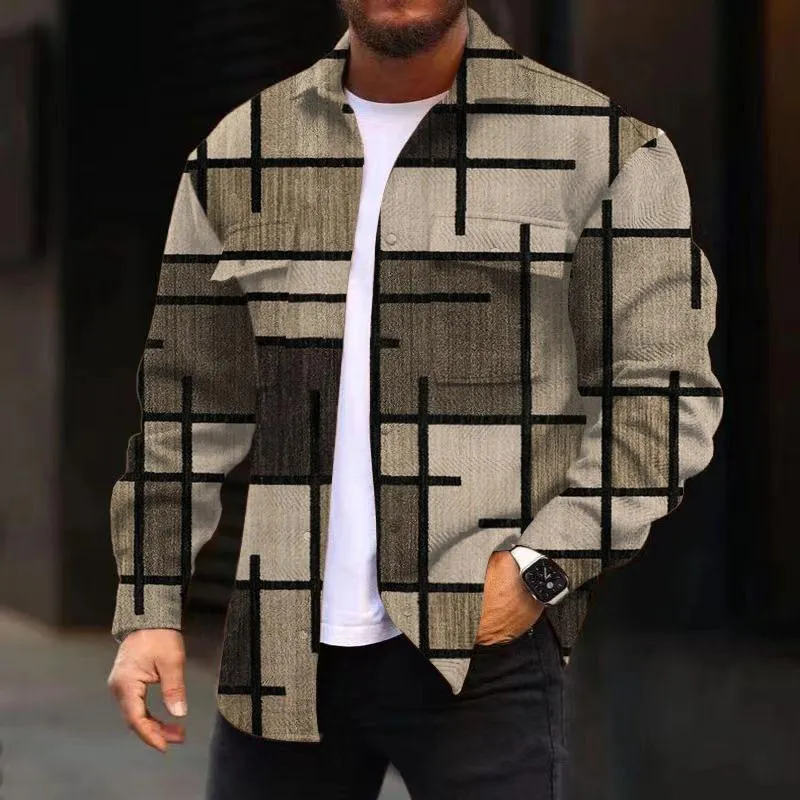 Men's Corduroy Print Long Sleeve Shirt Jacket 57054856L