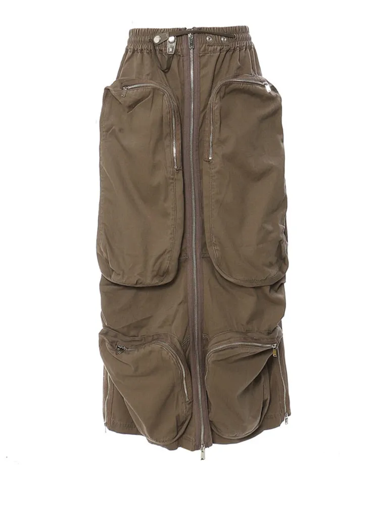Multi Pocket High Waist Cargo Skirt