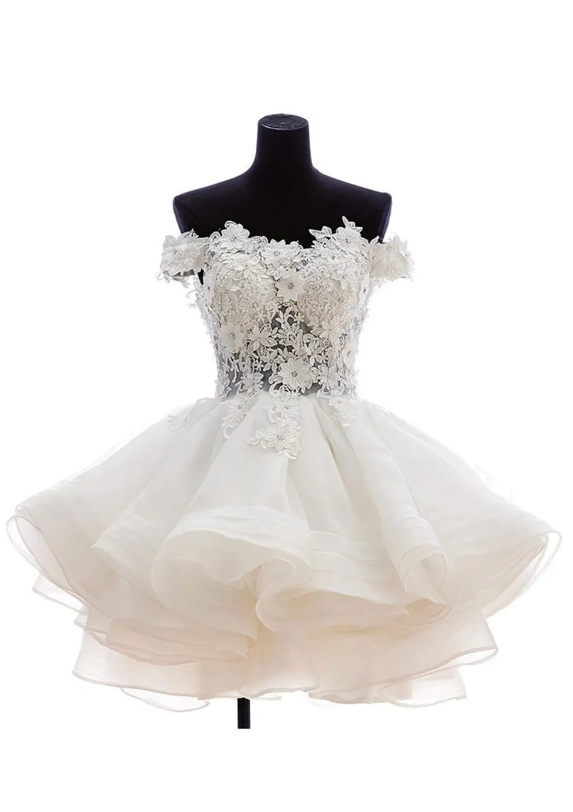 Off Shoulder Ball Gown Short/Mini Organza Wedding Dress