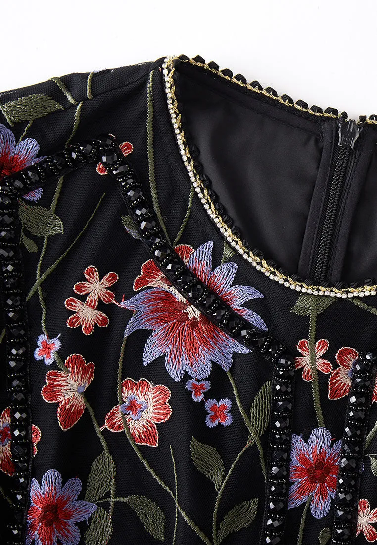 Oriental Embroidered Mesh Maxi Dress