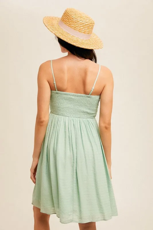 Sage Popcorn Smocked Babydoll Dress