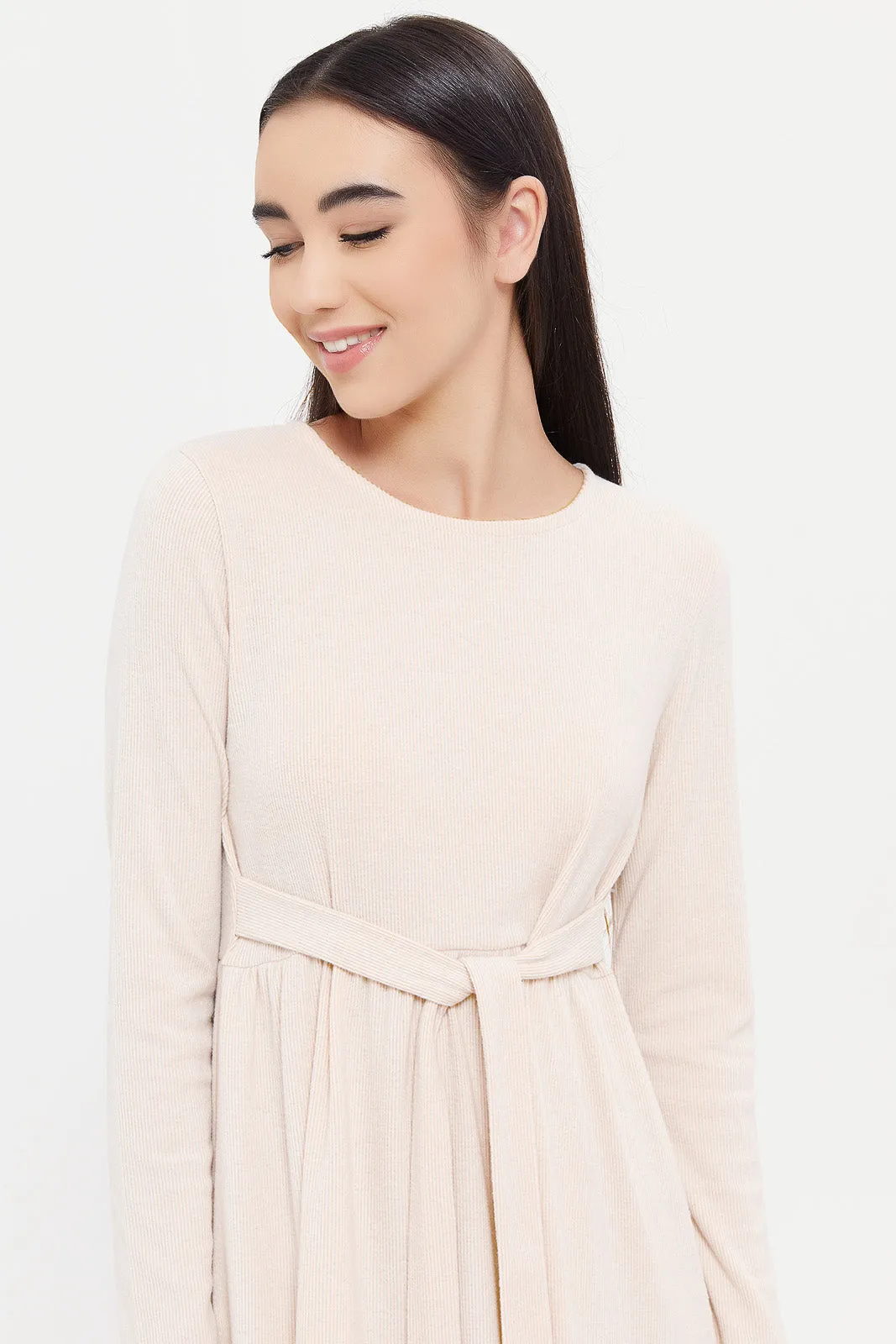 Senior Girls Beige Loose Knit Dress