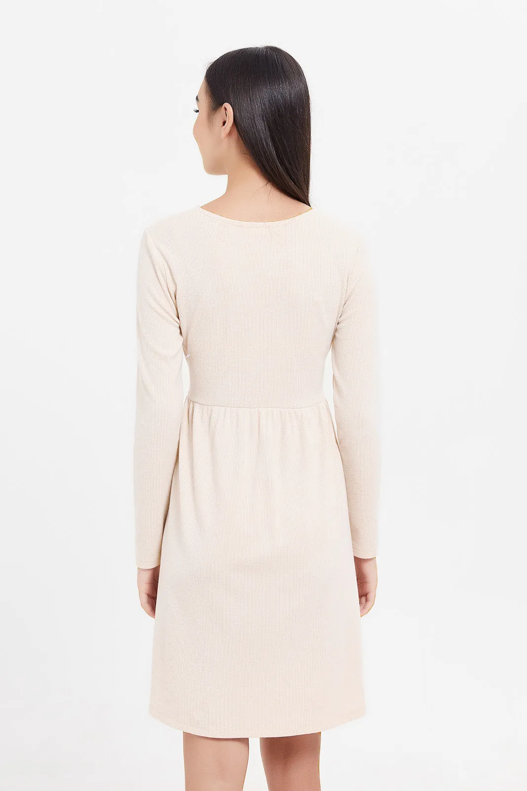 Senior Girls Beige Loose Knit Dress