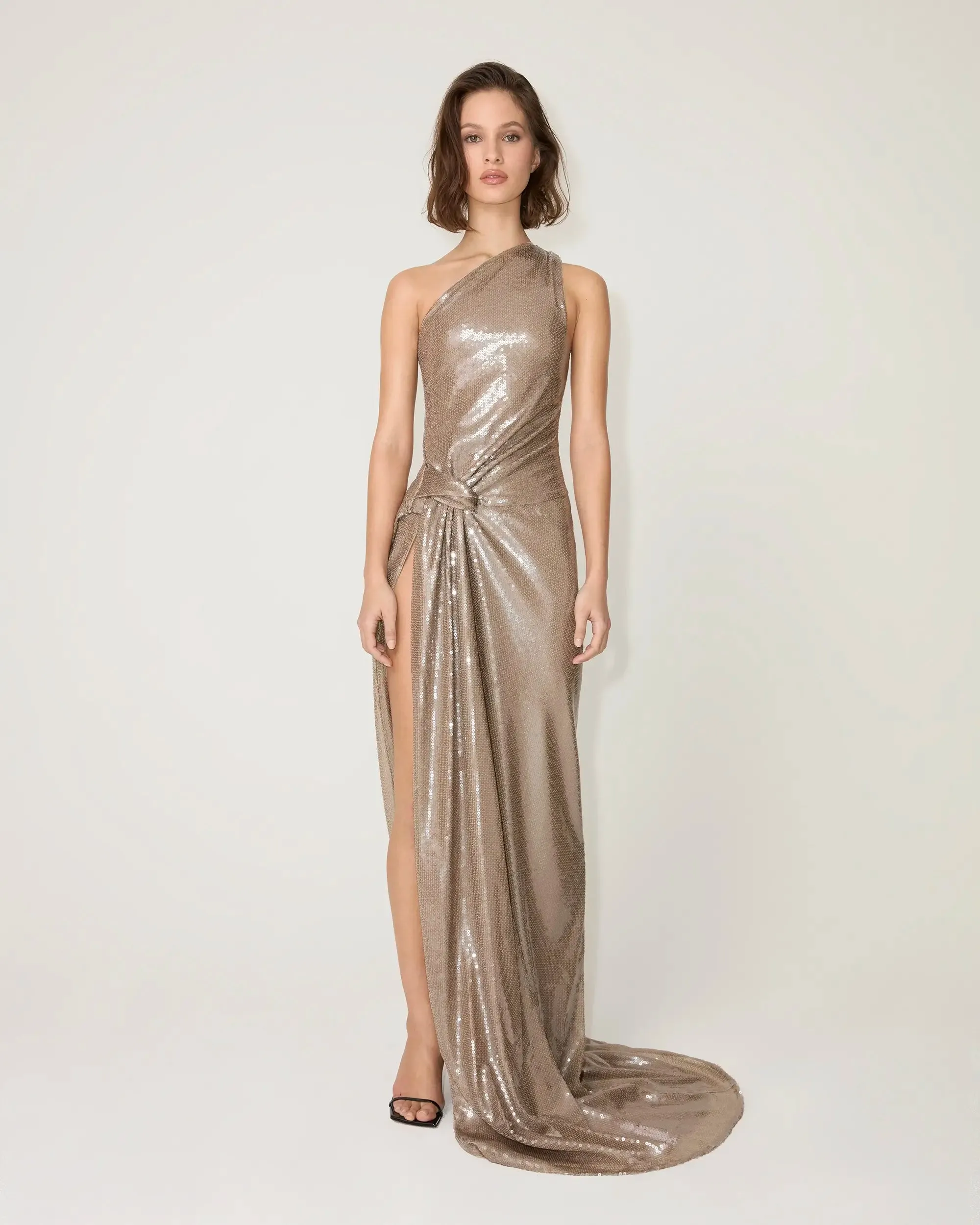 Sequin One Shoulder Gown | Champagne