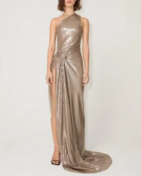 Sequin One Shoulder Gown | Champagne
