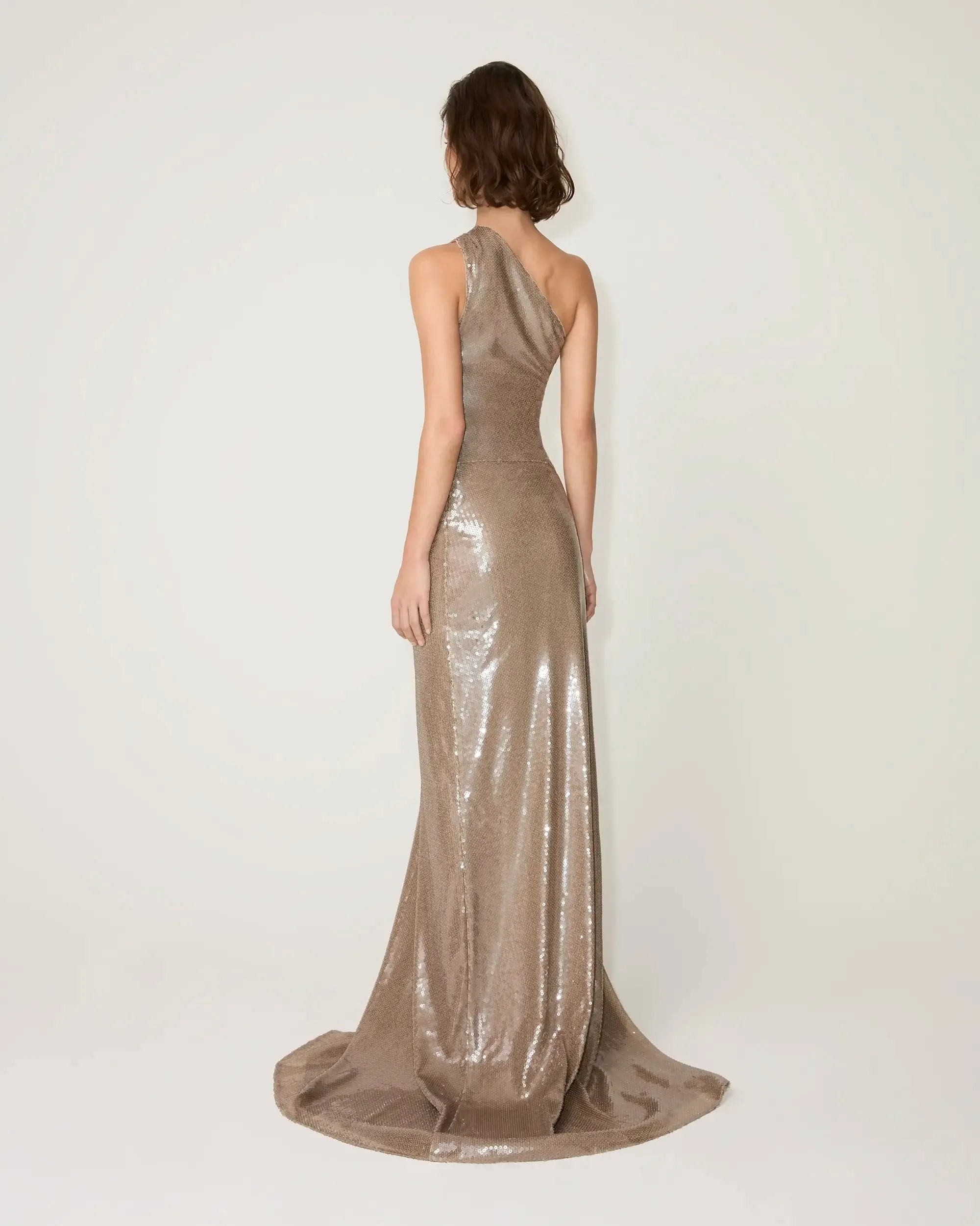 Sequin One Shoulder Gown | Champagne