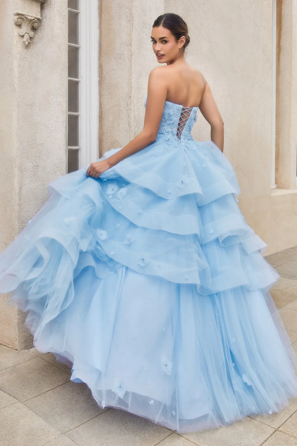 Strapless Peony Petal Layered Ball Gown Andrea & Leo Couture - A1220